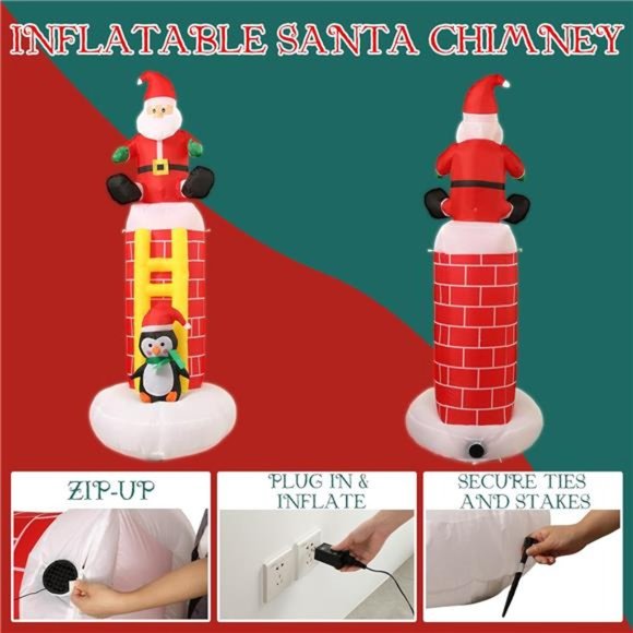 Christmas Santa Chimney Inflatable, 6 FT Blow Up Santa with LED Lights - Picture 6 of 6